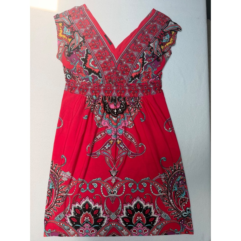 Kiara Red Paisley Floral Empire Waist V-Neck Dress SCWK184 Womens Medium